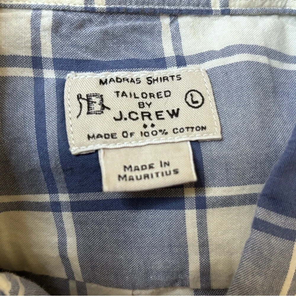 J. Crew Navy and Cream Plaid Madras Men's Shirt Sz L
